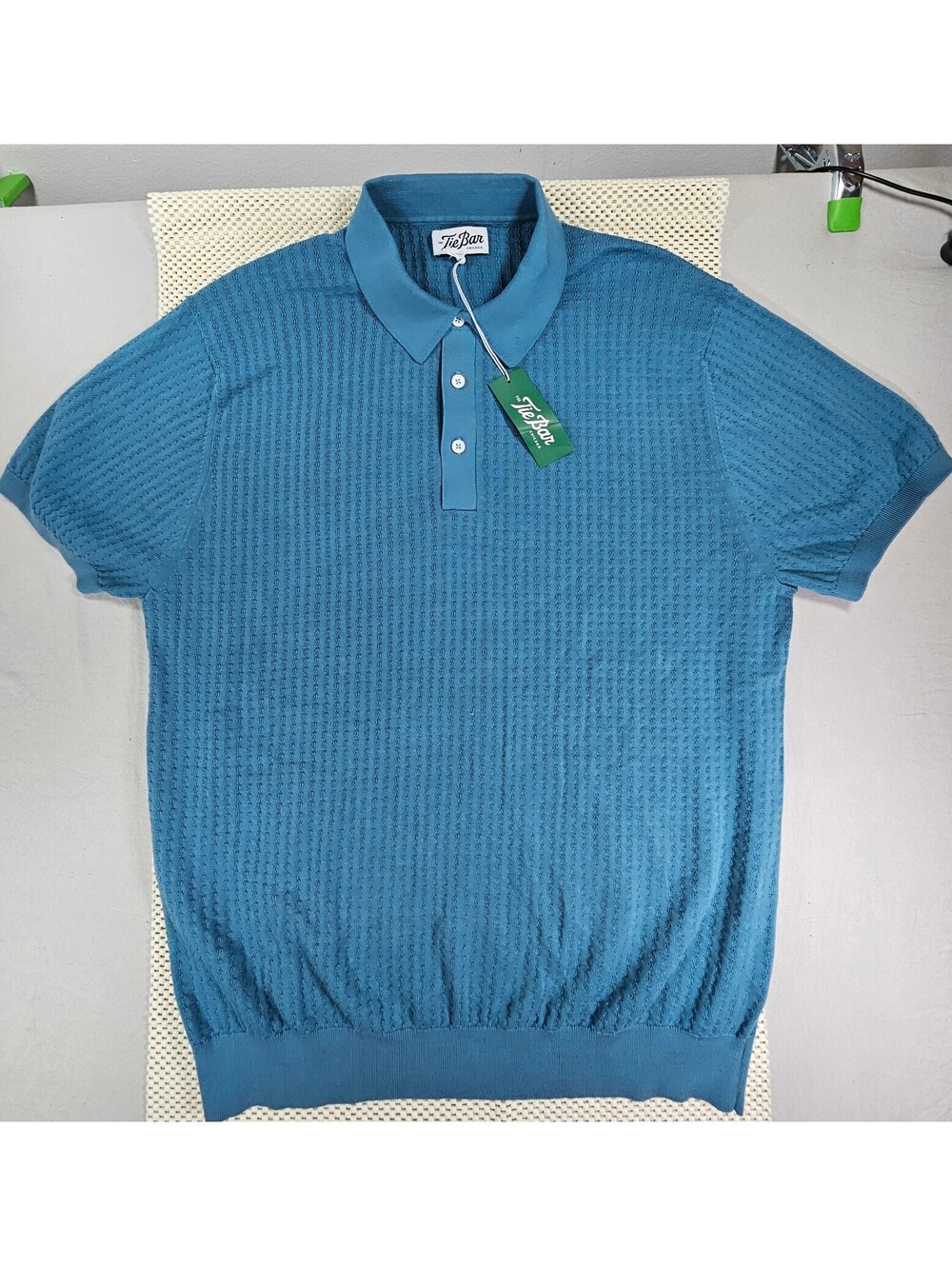 The Tie Bar 100% Cotton Textured Cerulean Blue Polo. Size XL